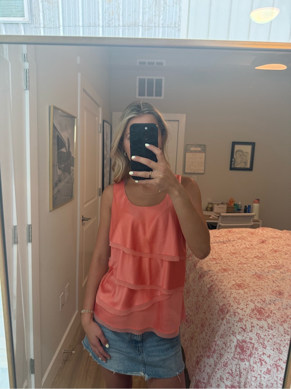 Sleeveless Coral Tiered Ruffle Women's Top